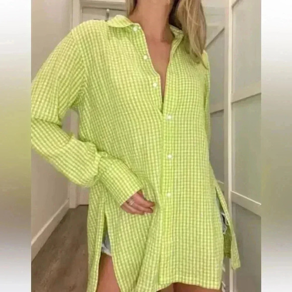 Solid & Striped green and cream gingham button down shirt Size Large - Picture 2 of 8